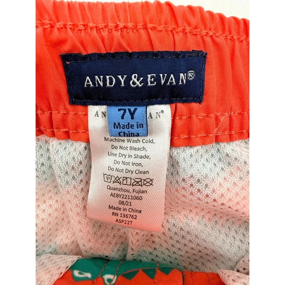Andy & Evan Boys Swim Trunks Size 7 Orange Coral‎ Alligator Print Mesh Lined
